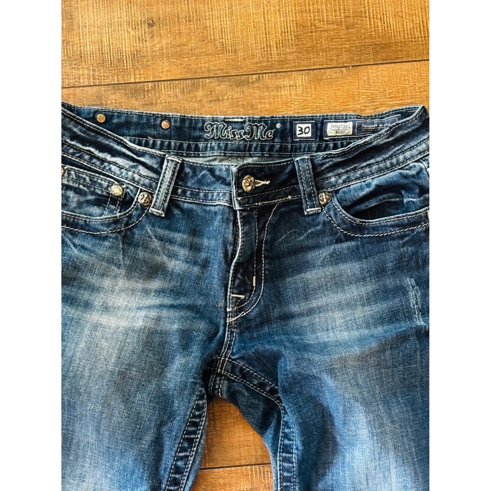 Miss Me JS5672B2 Bootcut Embellished Rhinestone Flap Pocket Jeans Blue Womens 30 - Picture 3 of 6